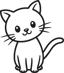 Simple Black and White Cute Cartoon Cat Illustration