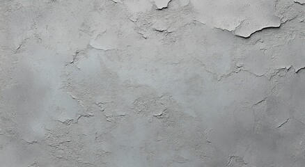 Close-up of an aged and cracked gray plaster wall with peeling paint and rough texture