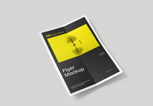 Folded Floating A4 Flyer Mockup Template