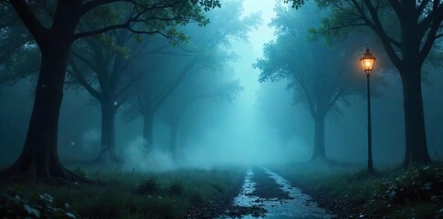 Ethereal mist hangs heavy in the air, illuminated by an unseen light source, creating an otherworldly ghost rain effect Perfect for fantasy, mystery, or atmospheric projects , bokeh, vapor