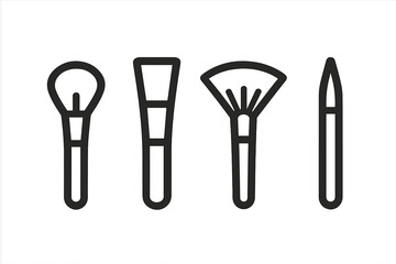 Set of cosmetic makeup brushes. Minimalist line icon collection for beauty and skincare concepts. Vector graphic elements for make-up artist, web, and app design.