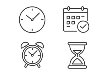 Time management thin line icon set. Clock, calendar, alarm, hourglass vector symbols. Concept for schedule, planning, deadline, appointment, timer, date, organization. Simple pictograms.