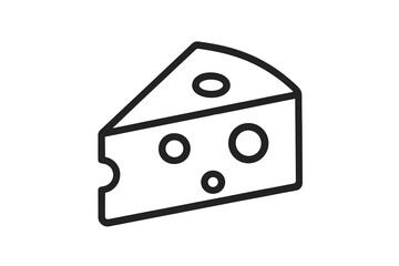 Fototapeta premium Cheese wedge icon. Minimalistic food pictogram for graphic design. Vector line art illustration of a dairy product slice. Swiss cheese outline symbol for web, apps, logo.