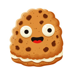 Happy Cartoon Chocolate Chip Cookie Sandwich Character.
