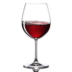 Elegant Wine Glass Display: A refined presentation of a classic red wine in a tall, gracefully shaped glass, showcasing its rich color and effervescence, perfect for tasting and celebrating.