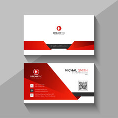 Modern red and white business card design with qr code and medical symbol