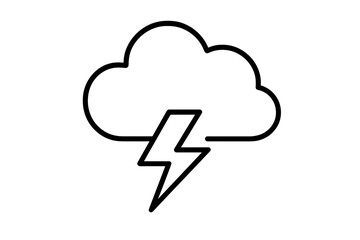 Weather forecast icon with lightning bolt and cloud. Thunderstorm, storm and electricity symbol. Vector outline graphic for apps and web. Metaphor for power, energy and danger.