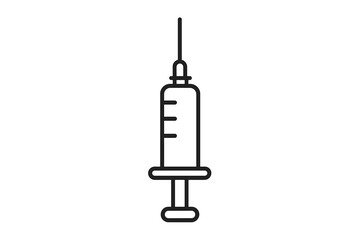 Syringe icon vector line illustration. Medical injection or vaccine concept. Simple outline symbol for healthcare, medicine, drug, dose and vaccination. Minimalist graphic sign.