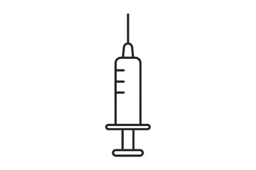 Syringe line icon. Vaccine injection symbol. Medical vector illustration for healthcare. Simple outline pictogram for vaccination, dose, medicine, and treatment. Isolated.