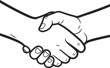 Two Hands Shaking in Agreement Black and White Line Art