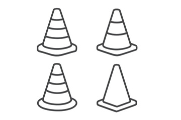 Traffic Cone Outline Icon Set. Editable Stroke Road Safety Sign Collection. Vector Cartoon Illustration. Transparent Background. Perfect for Infographics, Warning, Construction, Web Design