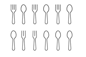 Fork and spoon seamless pattern. Cutlery line icons background. Kitchen utensils for food, eating, restaurant, cafe menu design. Minimal vector illustration of silverware.