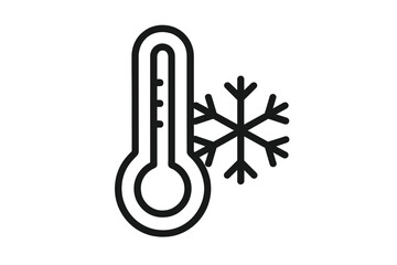 Cold weather thermometer icon with snowflake. Freezing temperature symbol. Winter season, frost and snow concept. Minimalistic thin line vector for web and graphic design.