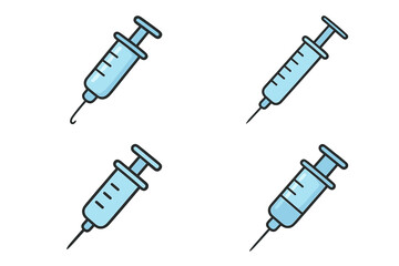 Syringe vector icon set for medical concepts. Cartoon illustration for injection, vaccine, medicine dose. Flat design graphic for healthcare, hospital, treatment, immunization.