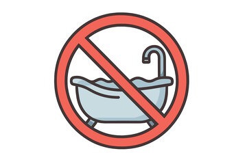 Prohibited No Bath Tub Icon, Bathroom Restriction Symbol, Water Ban Sign, Vector Cartoon Illustration for Websites, Apps, Infographics, Transparent Background