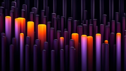 Fototapeta premium Abstract gradient cylinders background with orange and purple hues creates modern backdrop