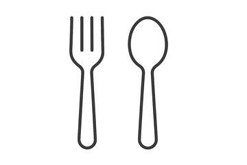 Fork and spoon icon set. Simple line art illustration of cutlery for eating. Minimalist vector design for restaurant menu, food app, or website. Kitchen utensils symbol.