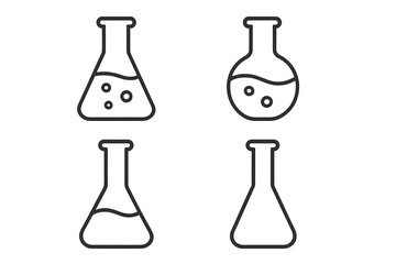 Laboratory flask outline linear vector set, chemical science icon collection for graphic design, web, apps, adverts, banners, scientific and educational projects, transparent background