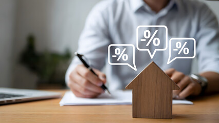 Home mortgage rates analysis at modern office desk for financial planning