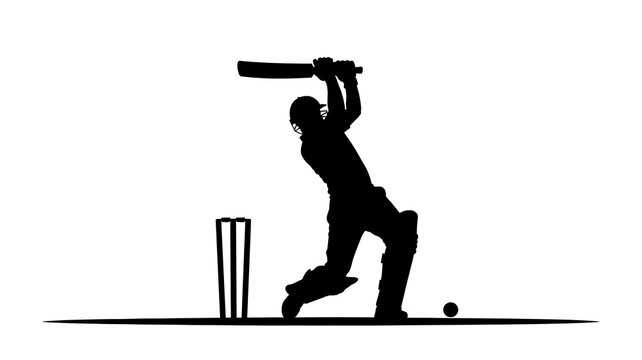 Cricket player silhouette isolated on white background swinging bat at ball - Powered by Adobe