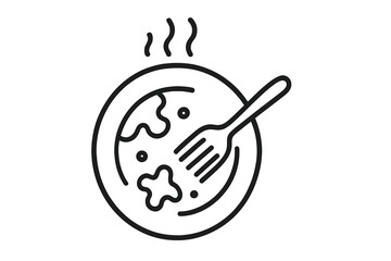 Hot meal line icon. Plate with food and fork vector logo. Eating, lunch, dinner concept. Simple outline symbol for restaurant, cafe menu, cooking, catering. Web pictogram.