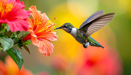 Fototapeta premium Hummingbird's Sweet Encounter A Moment of Floral Delight