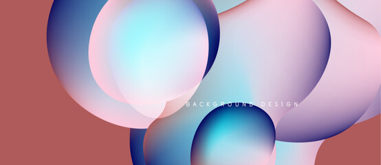 Abstract fluid shapes overlap, creating vibrant color gradients. Pink, blue, purple hues dominate composition. Modern design element.