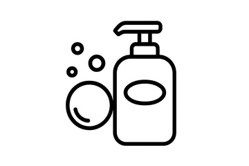Fototapeta premium Liquid soap dispenser pump bottle icon. Hand wash, hygiene, cleanliness concept. Minimalist outline vector symbol for web, apps. Hand sanitizer, disinfection, personal care.