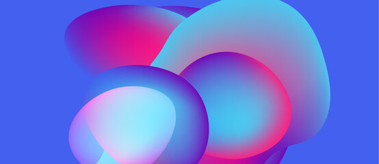 Abstract fluid shapes blend vibrant pinks, blues. Gradient colors create dynamic composition, smooth transitions. Modern design element.
