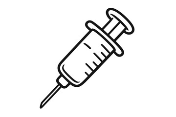 Syringe vector icon for injection and vaccination. Medical needle for vaccine shot or drug dose. Healthcare and medicine concept. Doodle cartoon line art illustration.