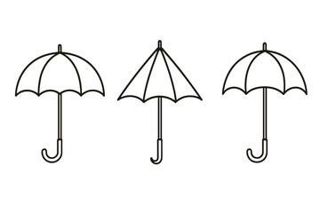 Umbrella line icon set. Parasol linear symbol collection. Bumbershoot outline pictogram. Simple vector illustration for rain, weather, and protection concepts. Isolated.