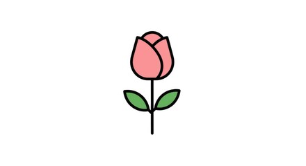 Simple Pink Rose Icon with Green Leaves