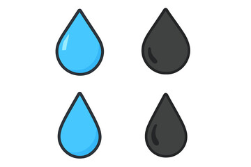 Water drop and oil drop icon set. Vector liquid droplet symbols. Clean aqua, raindrop and fuel, petroleum or crude oil sign. Simple flat cartoon illustration isolated.