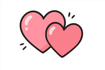 Two pink hearts vector icon. Simple cute cartoon illustration of love, romance and affection. Symbol for valentine's day, wedding or relationship. Couple shiny glossy hearts.