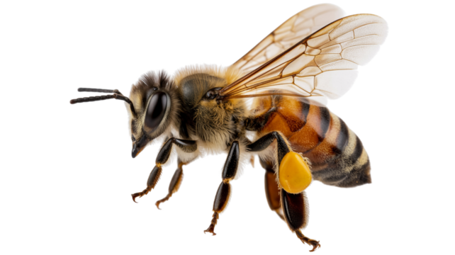 Honeybee worker carrying pollen, a symbol of nature and hard work