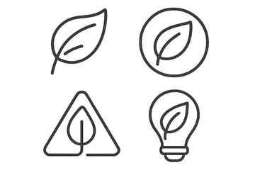 Leaf icon set. Simple line art for nature, sustainability, and green energy concepts. Eco-friendly, organic idea, and environmental care symbols. Vector logo elements collection.