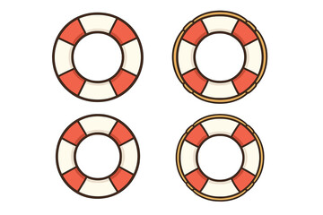 Lifebuoy icons set. Life preserver vector collection. Swim help and safety symbol. Marine rescue float ring. Cartoon illustration for sea, ocean, pool emergency concept.