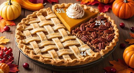 Celebrate autumn baking with a beautiful pie featuring apple, pumpkin, and pecan slices