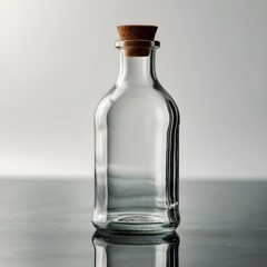 One single transparent glass bottle with smooth curves, elegant minimalist design, clear reflections, isolated on white background, modern home decor object ,Generative Ai
