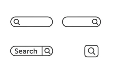 Search bar vector icon set for web and user interface design. UI UX graphic elements with input field, button, and search form for website or mobile app navigation and finding data.