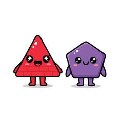 Obraz premium A friendly illustration of a cute red brick triangle and a purple pentagon buddy as cartoon characters on a white background
