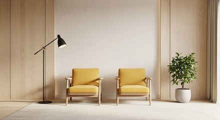 Modern Minimalist Living Room with Yellow Armchairs.
