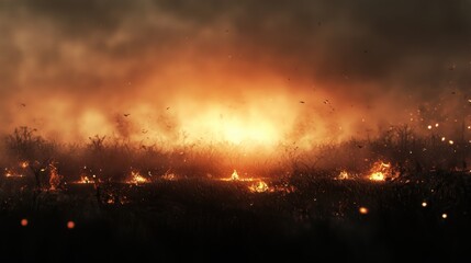 Fototapeta premium Fiery landscape burning sunrise