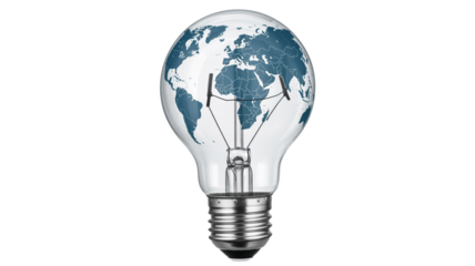 Global innovation bright idea concept inside lightbulb world map shape