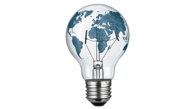 Global innovation bright idea concept inside lightbulb world map shape