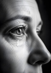 Tearful eye with emotion and vulnerability, portraying sadness and grief