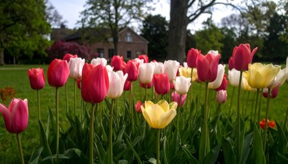 Spring Tulips in a Garden