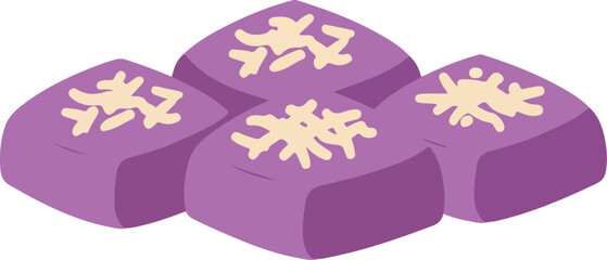 Stack of four ube flavored filipino pastries with toppings, suitable for food blogs, bakery advertising, or social media visuals.