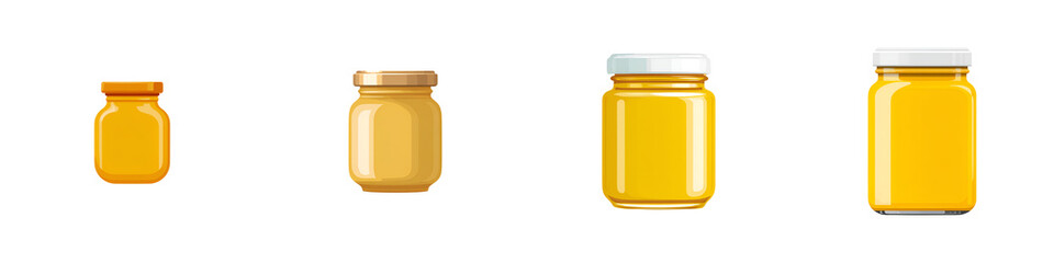 Honey Jars: Collection of Different Sizes on White Background