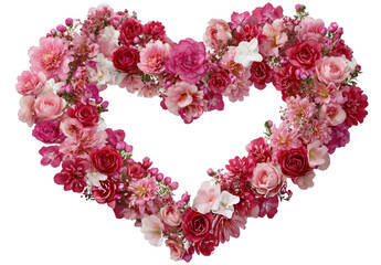 Heart Shape Made of Pink Red Flowers on Transparent Background Romantic Floral Arrangement